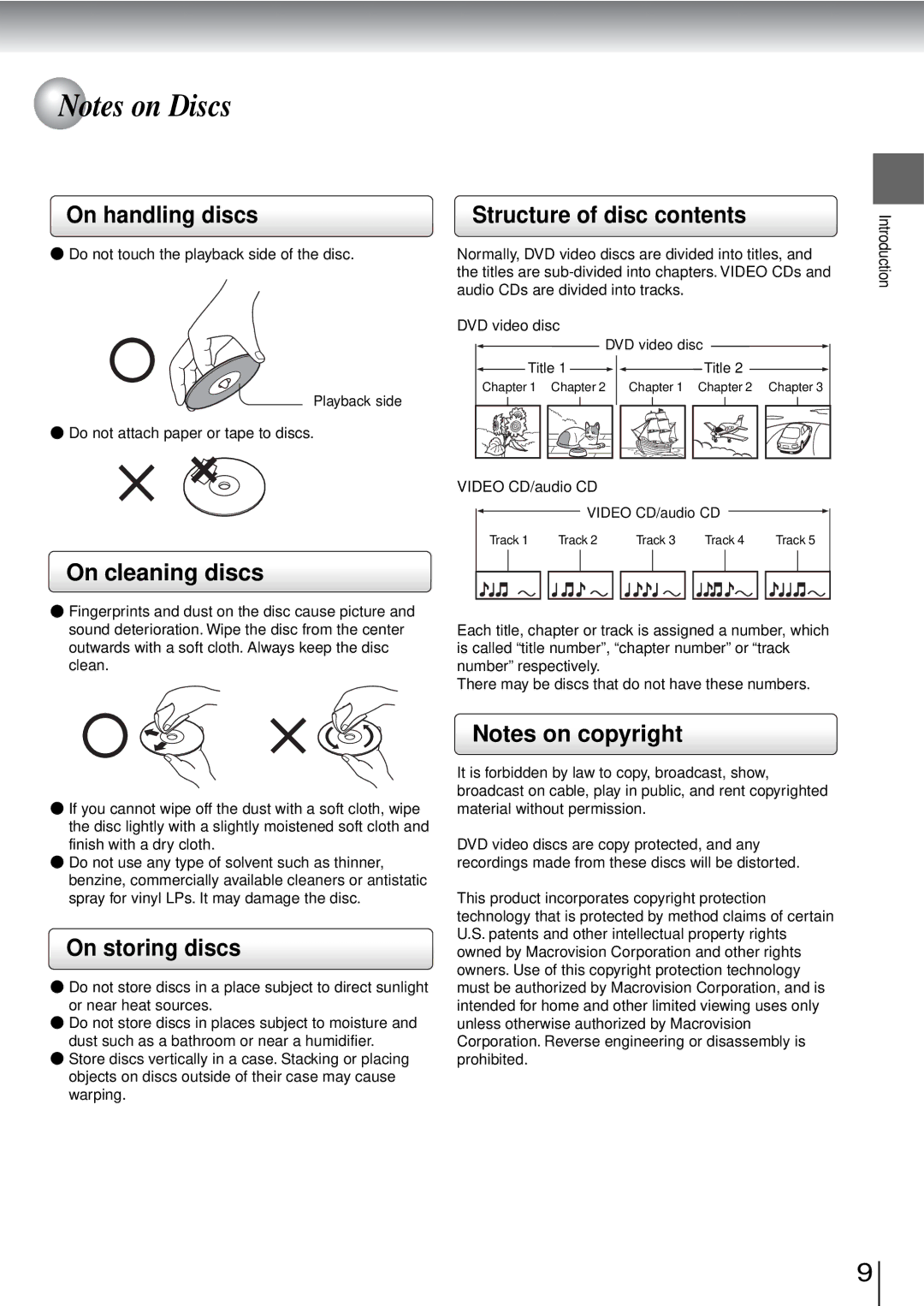 Toshiba SD-3960SU owner manual On handling discs, On cleaning discs, Structure of disc contents, On storing discs 