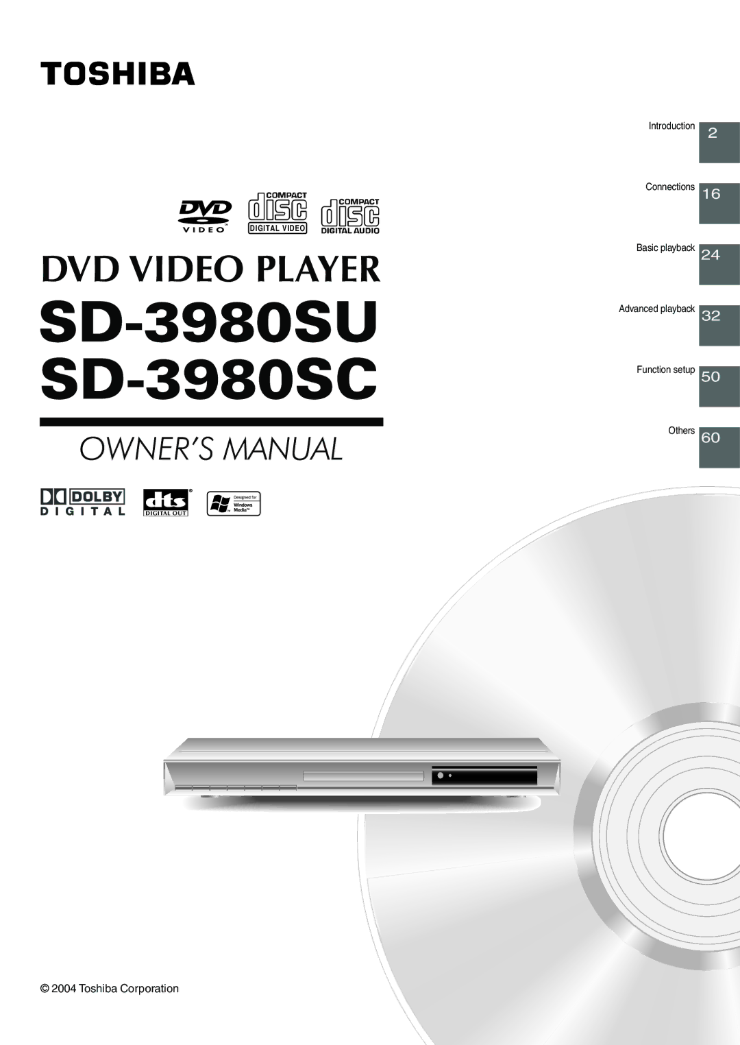 Toshiba owner manual SD-3980SU SD-3980SC 