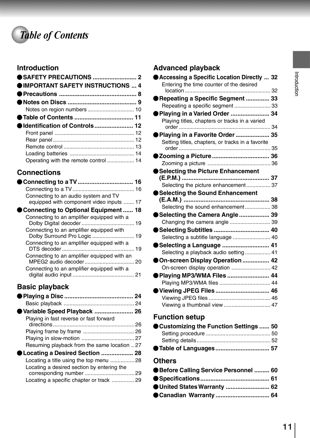 Toshiba SD-3980SC, SD-3980SU owner manual Table of Contents 