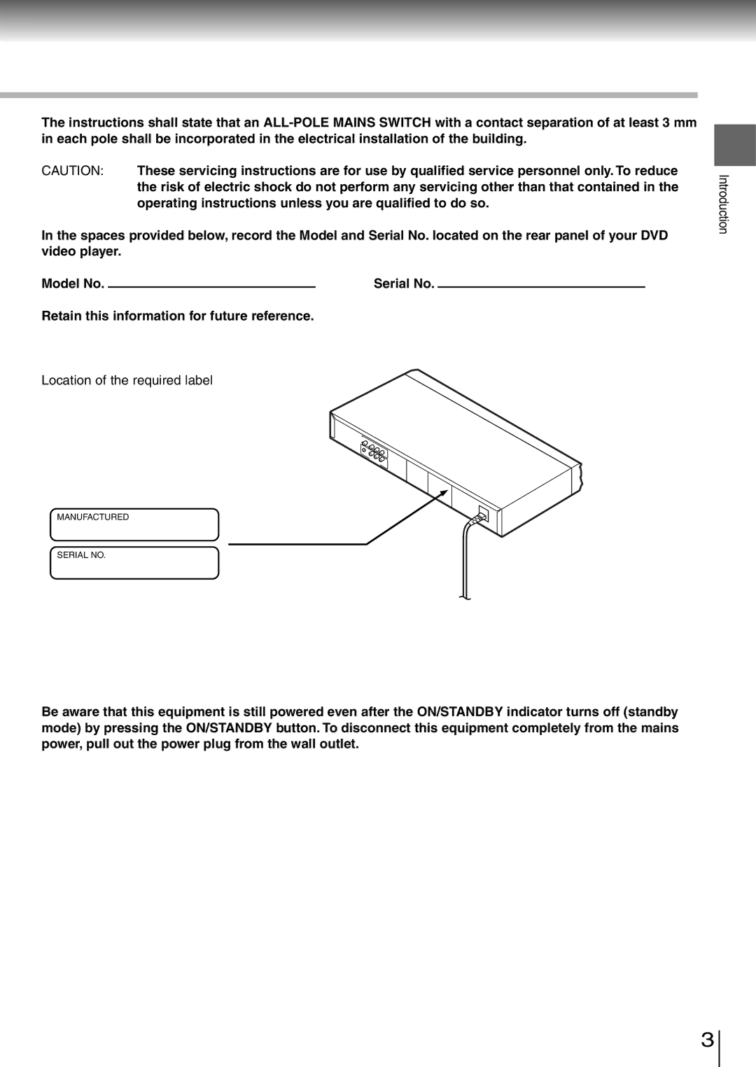 Toshiba SD-3980SC, SD-3980SU owner manual Location of the required label 