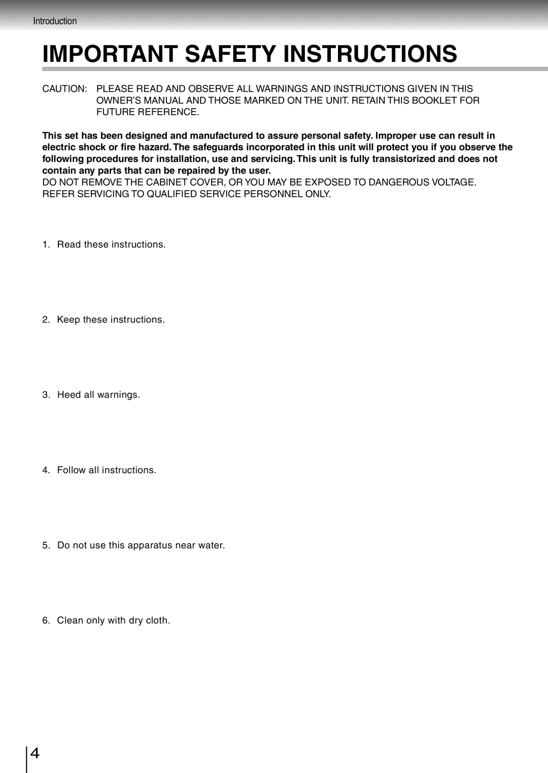 Toshiba SD-3980SU, SD-3980SC owner manual Important Safety Instructions 