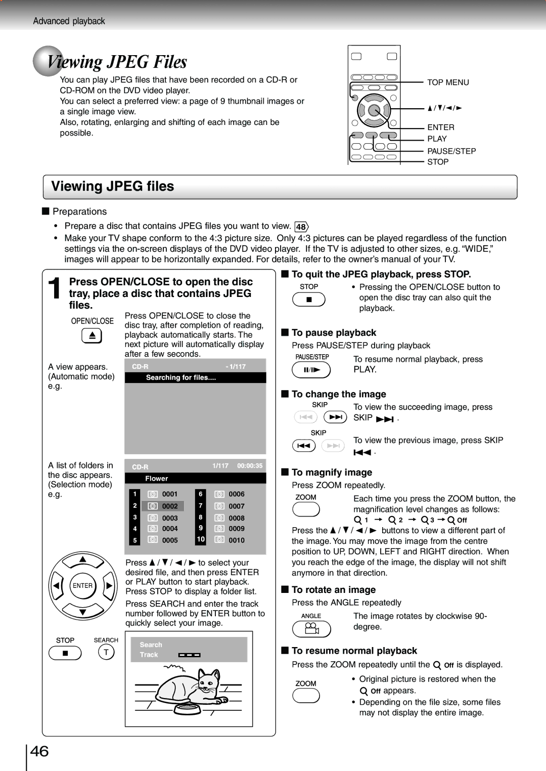 Toshiba SD-3980SU, SD-3980SC owner manual Viewing Jpeg Files, Viewing Jpeg files 