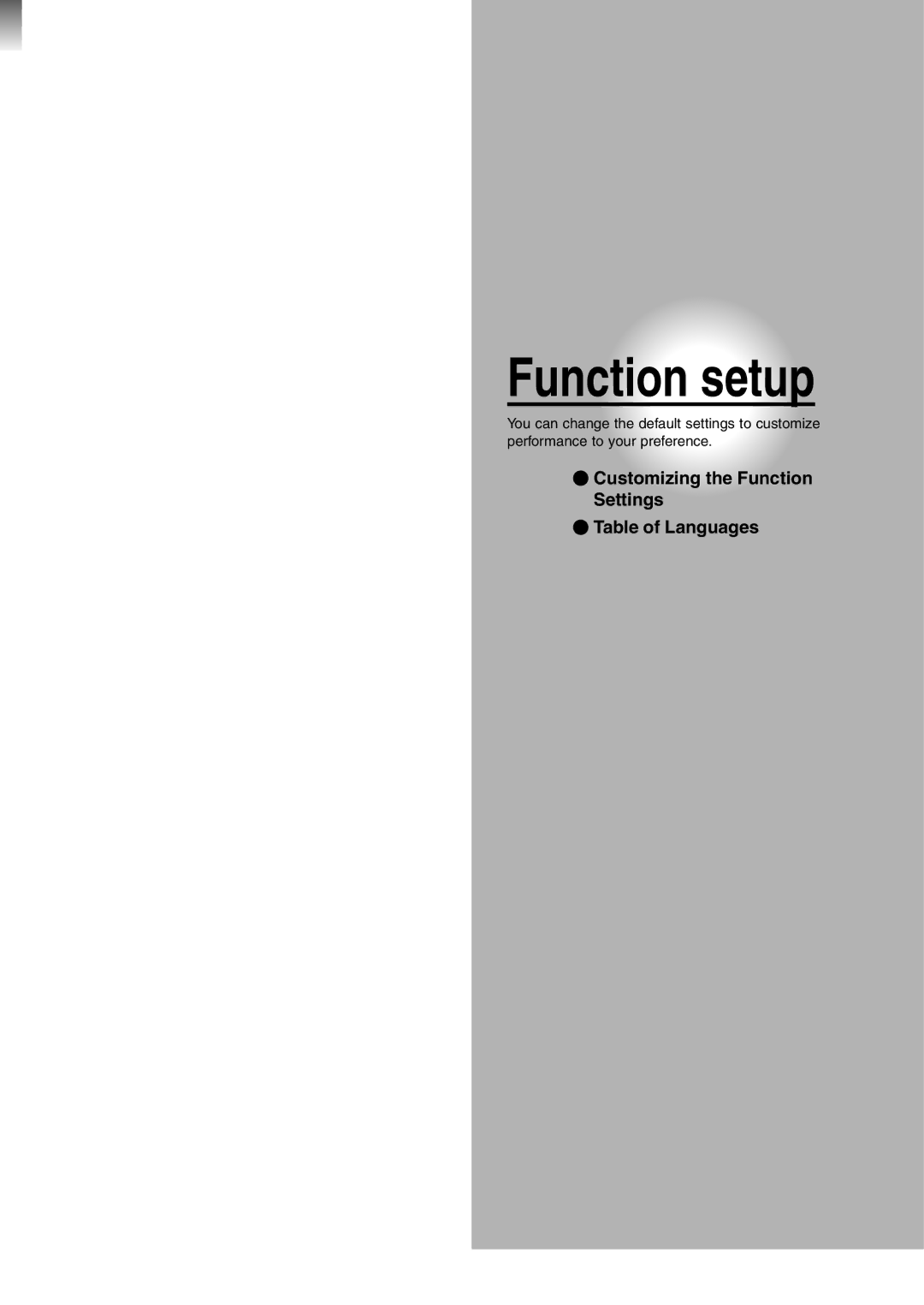 Toshiba SD-3980SC, SD-3980SU owner manual Function setup, Customizing the Function Settings Table of Languages 