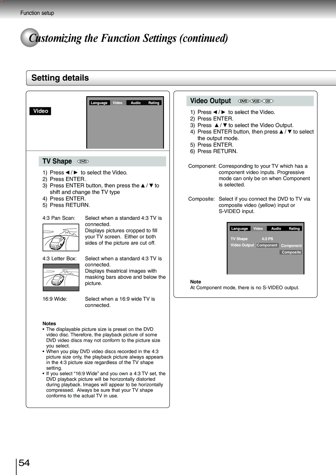 Toshiba SD-3980SU, SD-3980SC owner manual TV Shape 