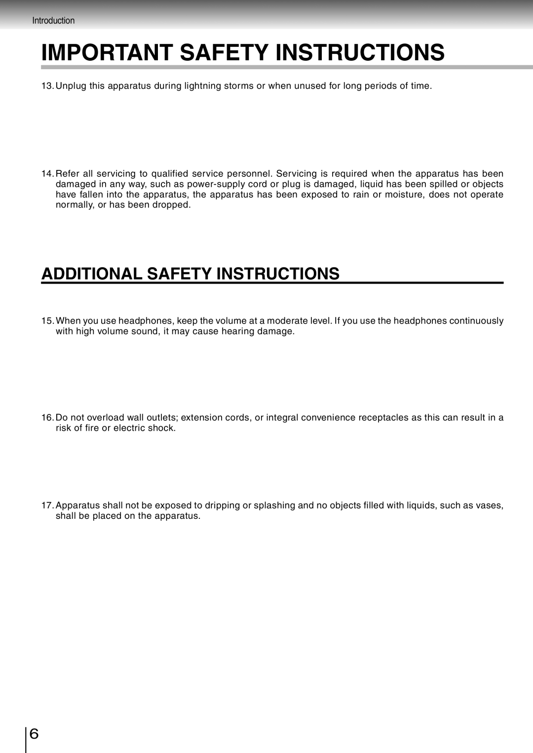 Toshiba SD-3980SU, SD-3980SC owner manual Additional Safety Instructions 