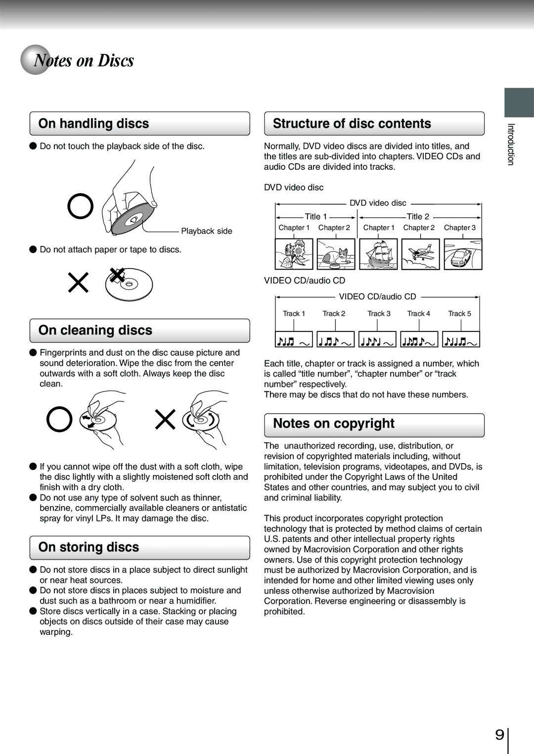 Toshiba SD-3980SC, SD-3980SU owner manual On handling discs, On cleaning discs, Structure of disc contents, On storing discs 