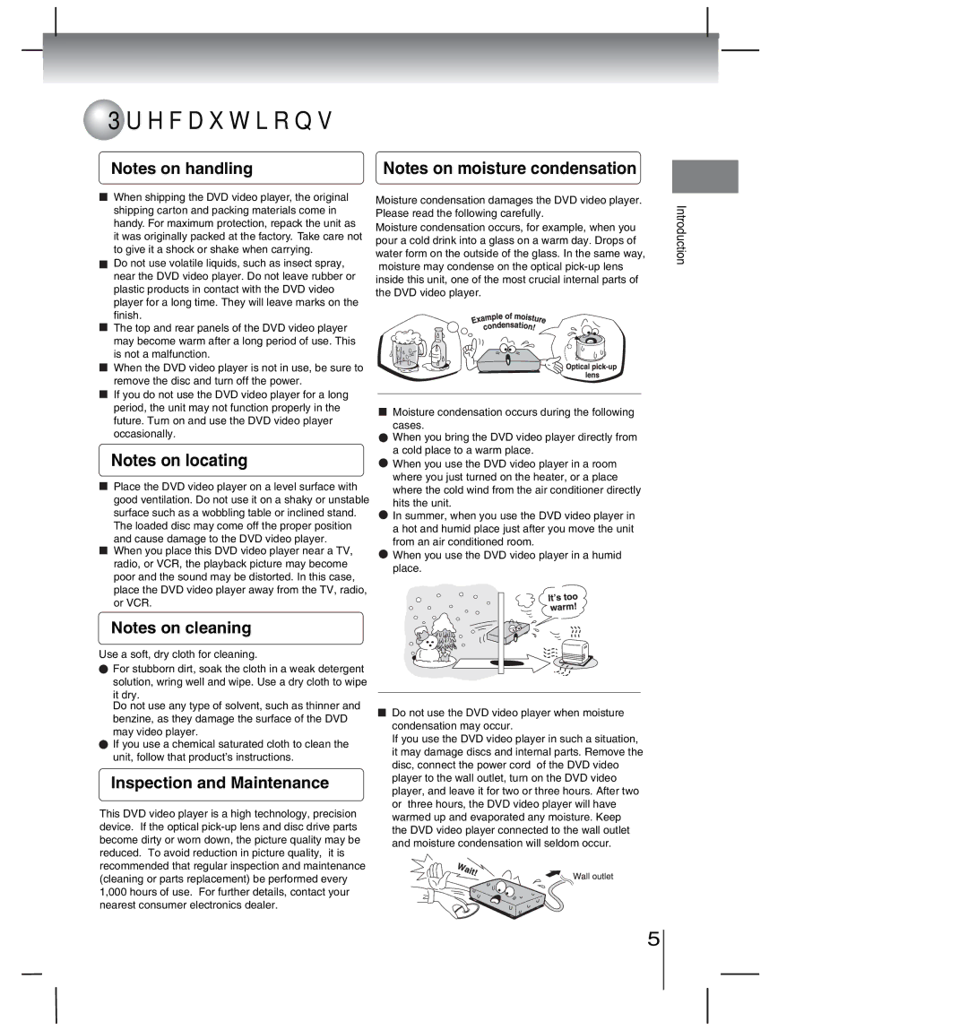 Toshiba SD-4000KU manual 3UHFDXWLRQV, 0QVGUQPJCPFNKPI, 0QVGUQPENGCPKPI, 0QVGUQPOQKUVWTGEQPFGPUCVKQP 