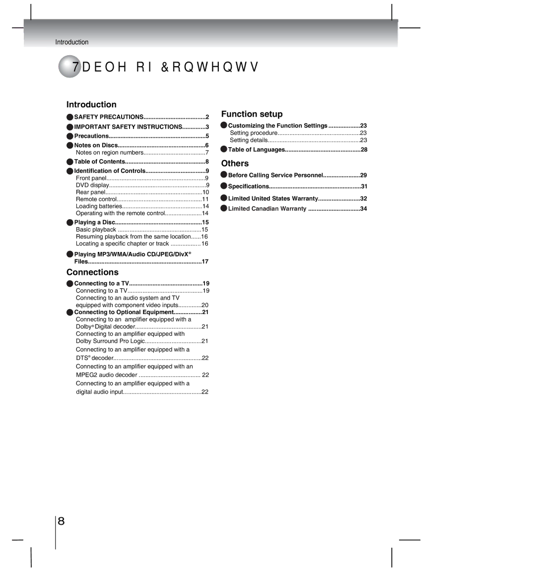 Toshiba SD-4000KU manual 7DEOHRI&RQWHQWV, %QppgevkpiVqCpCornkhkgtGswkrrgfYkvj 