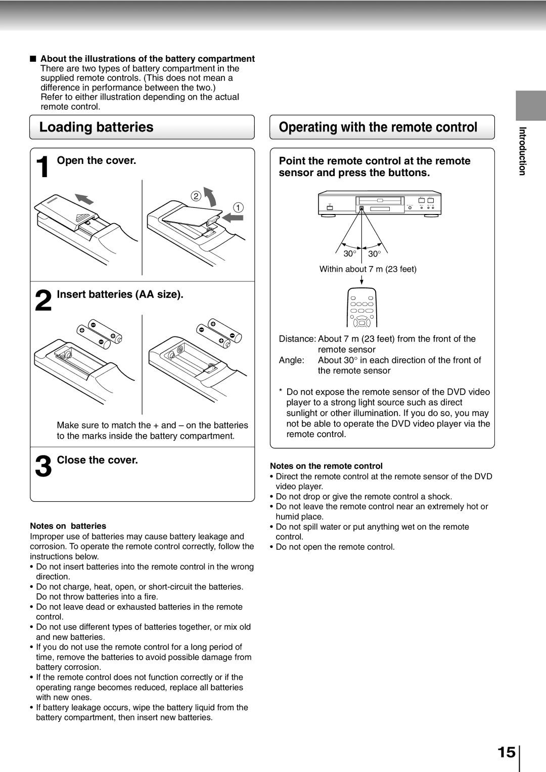 Toshiba SD-K600, SD-400V owner manual Loading batteries, Operating with the remote control 