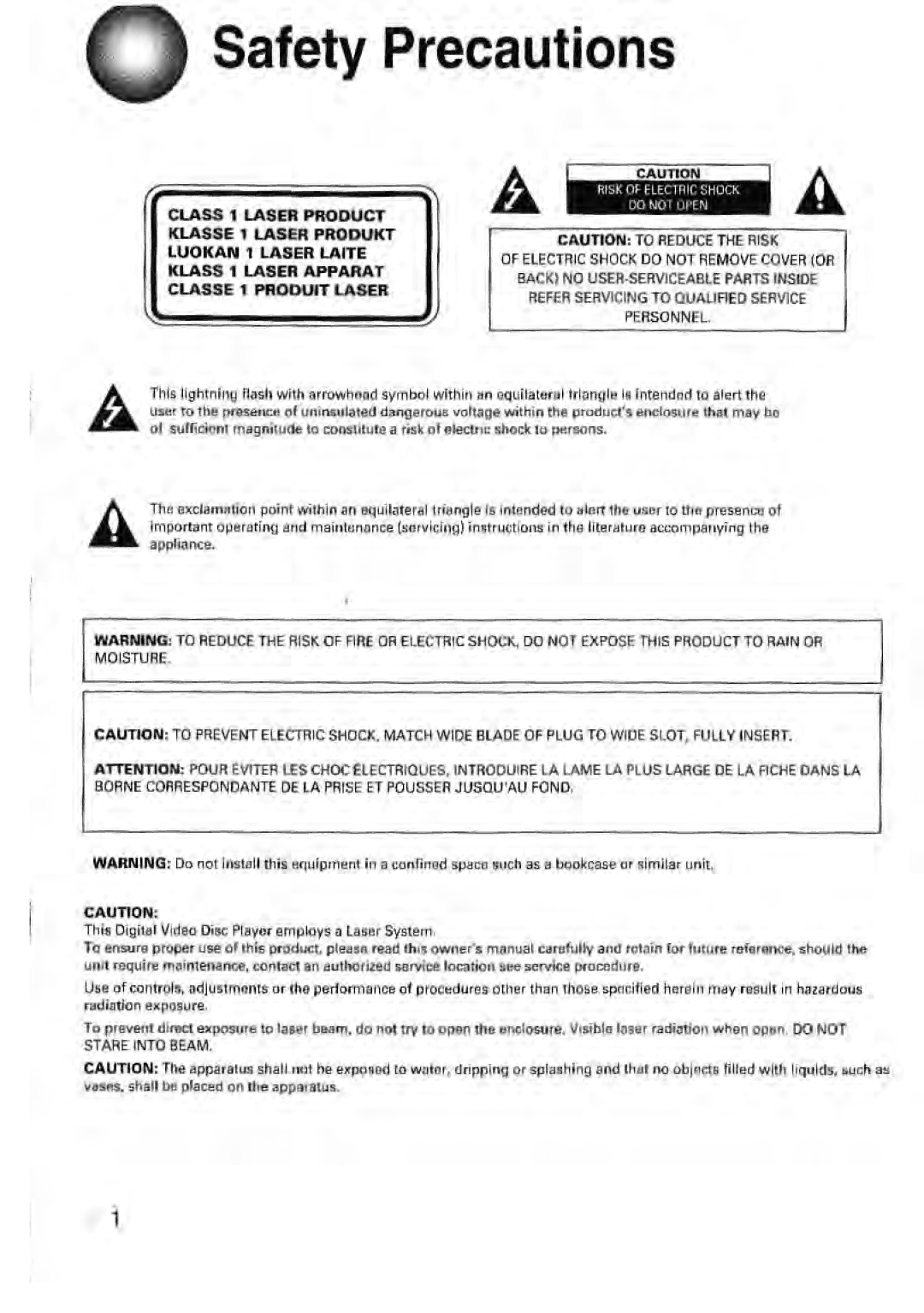 Toshiba SD-43HK owner manual Safety Precautions 