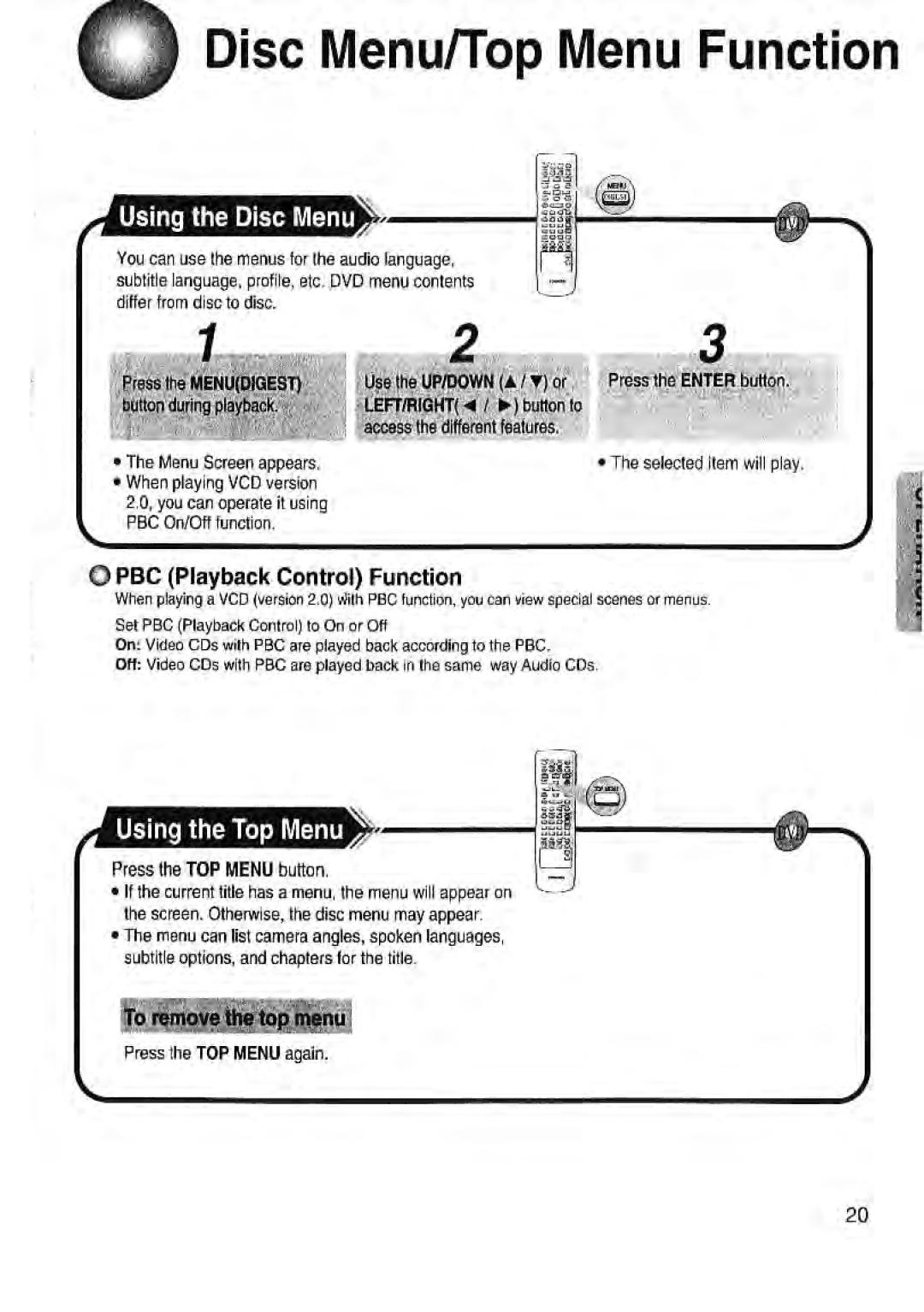 Toshiba SD-43HK owner manual Using the Disc Menu, Using the Top Menu, Press the TOP Menu button, Press the TOP Menu again 