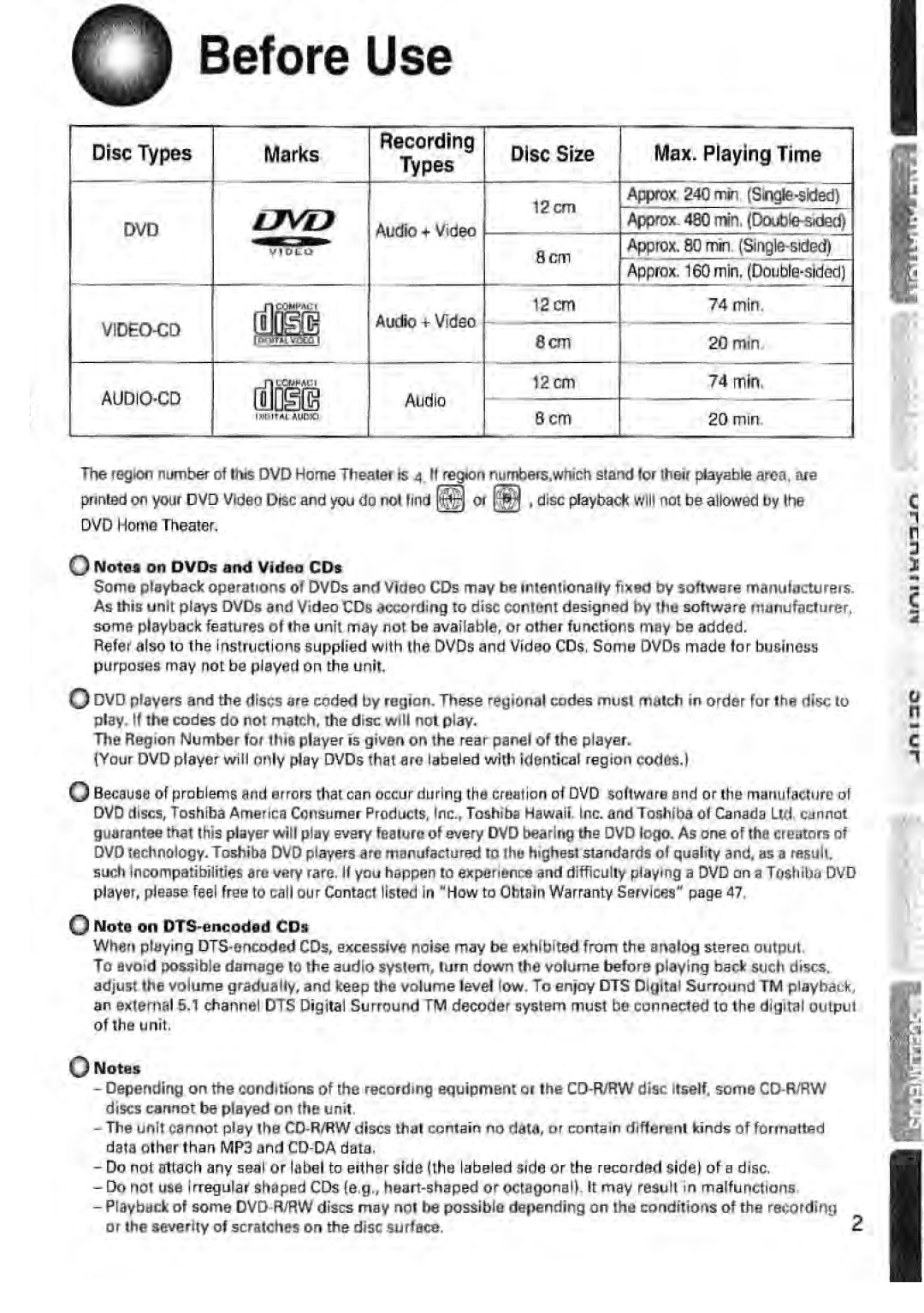 Toshiba SD-43HK owner manual Marks, Types g, Max. Playing Time, 19I, Approx min. Double-sided 