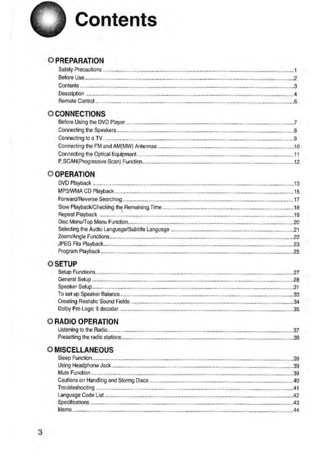 Toshiba SD-43HK owner manual Contents 