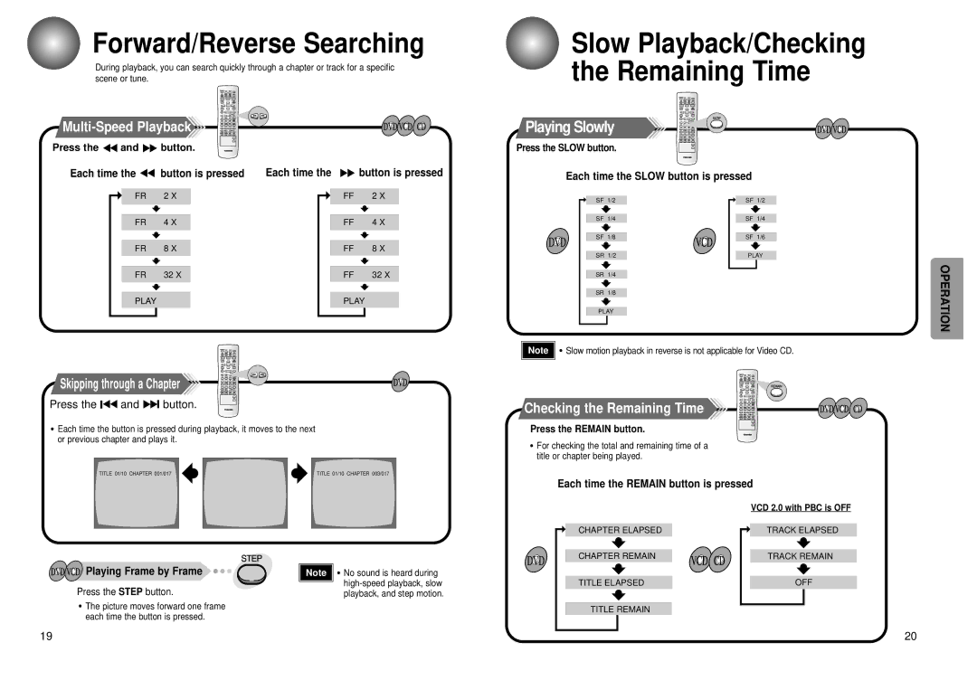 Toshiba SD-43HK owner manual Forward/Reverse Searching, Slow Playback/Checking the Remaining Time, Multi-Speed Playback 