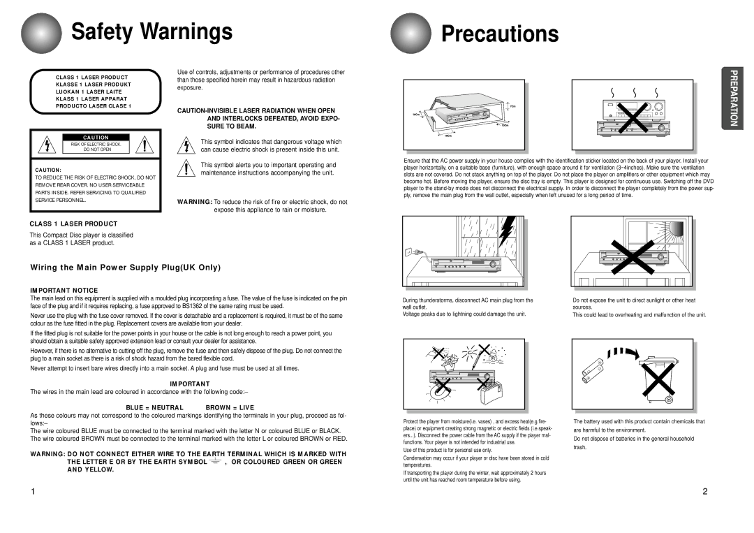 Toshiba SD-43HK owner manual Safety Warnings Precautions 