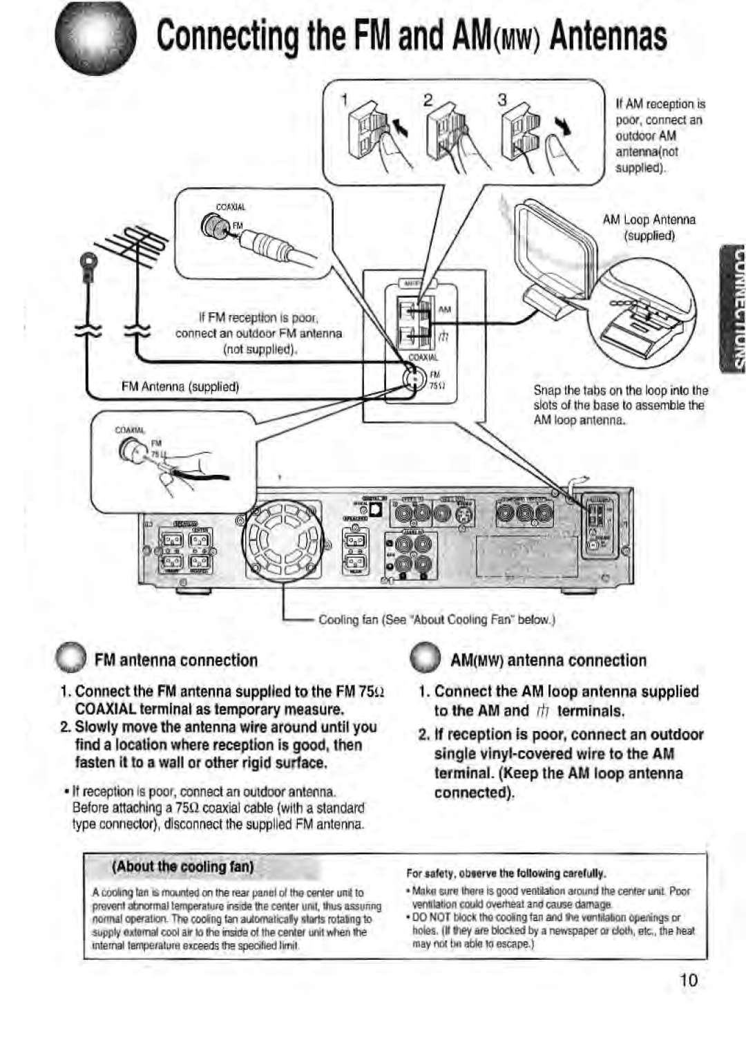 Toshiba SD-43HK owner manual Q FM antenna connection, Connecting the FM and AMMW Antennas, AMMw antenna connection 