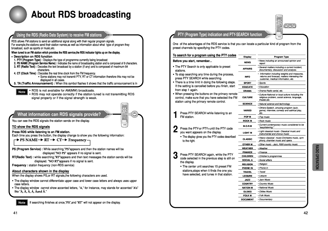 Toshiba SD-43HK owner manual About RDS broadcasting, What information can RDS signals provide?, Radio Operation 