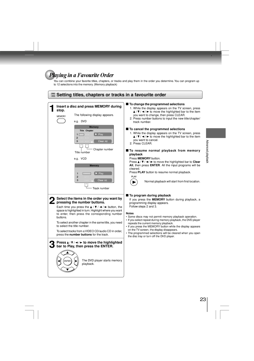 Toshiba SD-480EKE owner manual Playing in a Favourite Order, Setting titles, chapters or tracks in a favourite order 