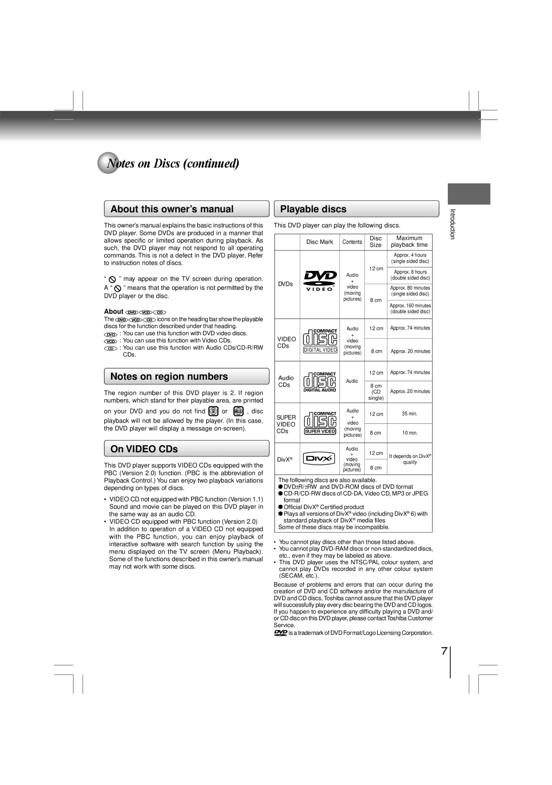 Toshiba SD-480EKE owner manual Playable discs, On Video CDs, About 