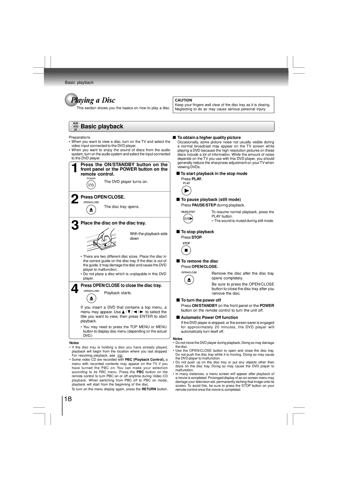 Toshiba SD-480EKE owner manual Playing a Disc, Basic playback, Press OPEN/CLOSE, Place the disc on the disc tray 