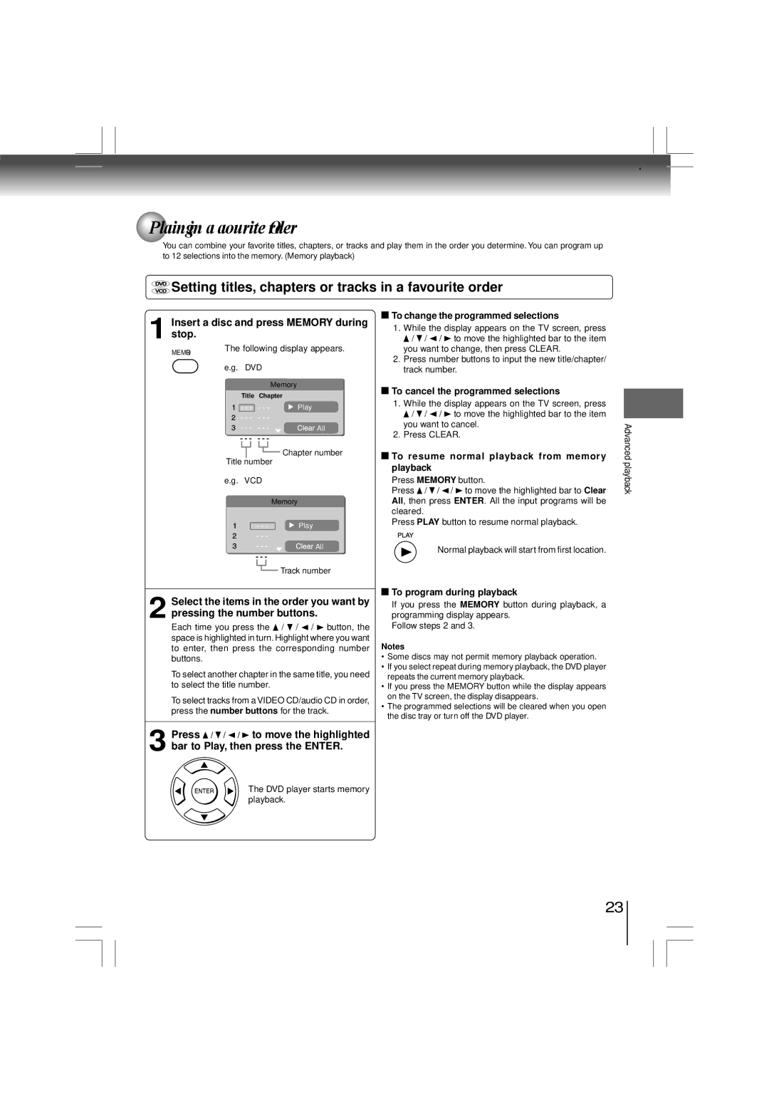 Toshiba SD-480EKE owner manual Playing in a Favourite Order, Setting titles, chapters or tracks in a favourite order 