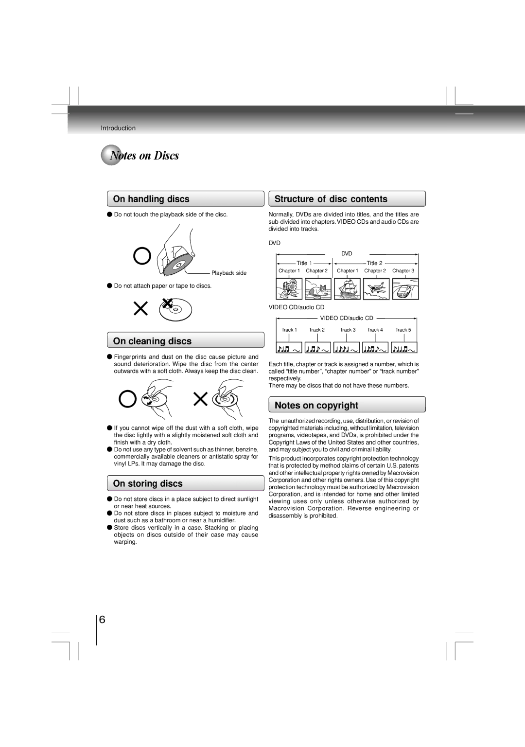 Toshiba SD-480EKE owner manual On handling discs, On cleaning discs Structure of disc contents, On storing discs 