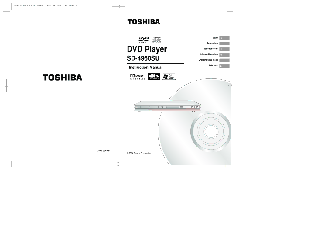 Toshiba SD-4960SU instruction manual AK68-00479B, Toshiba Corporation 