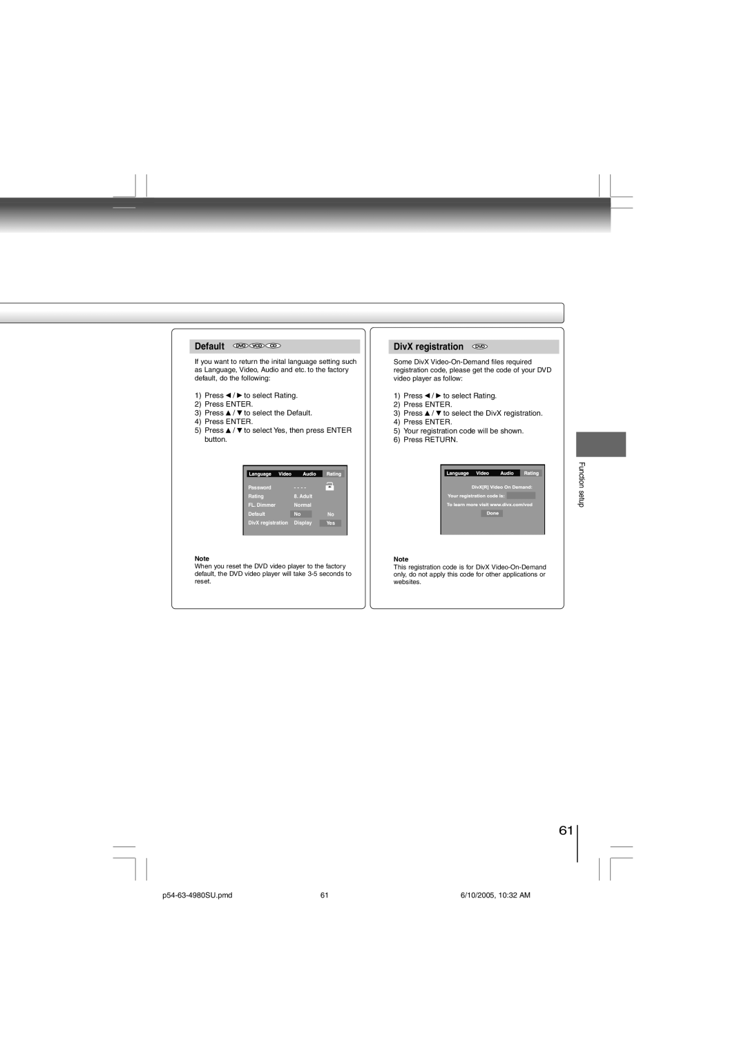 Toshiba SD-4980SU manual Default 