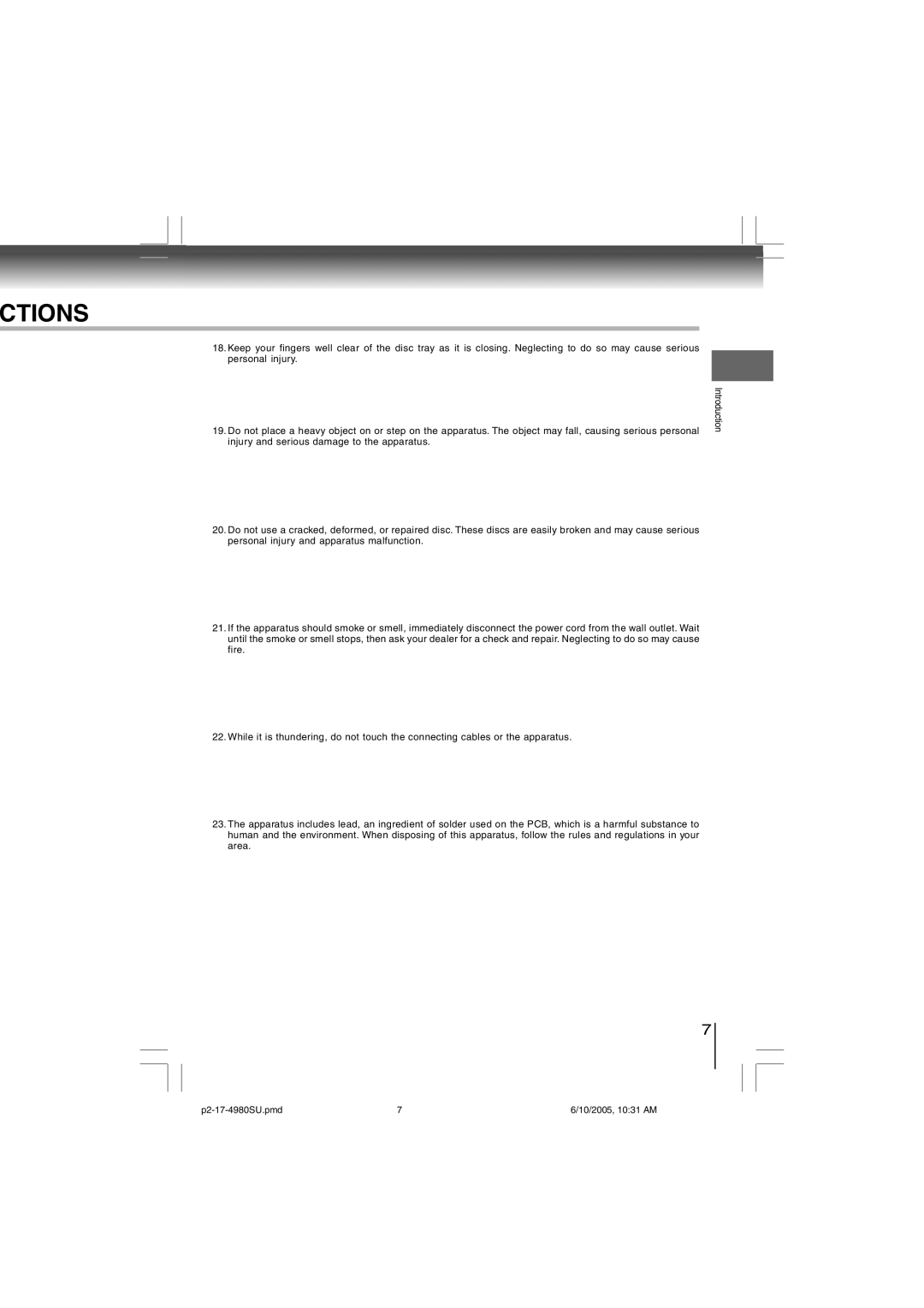 Toshiba SD-4980SU manual Ctions 