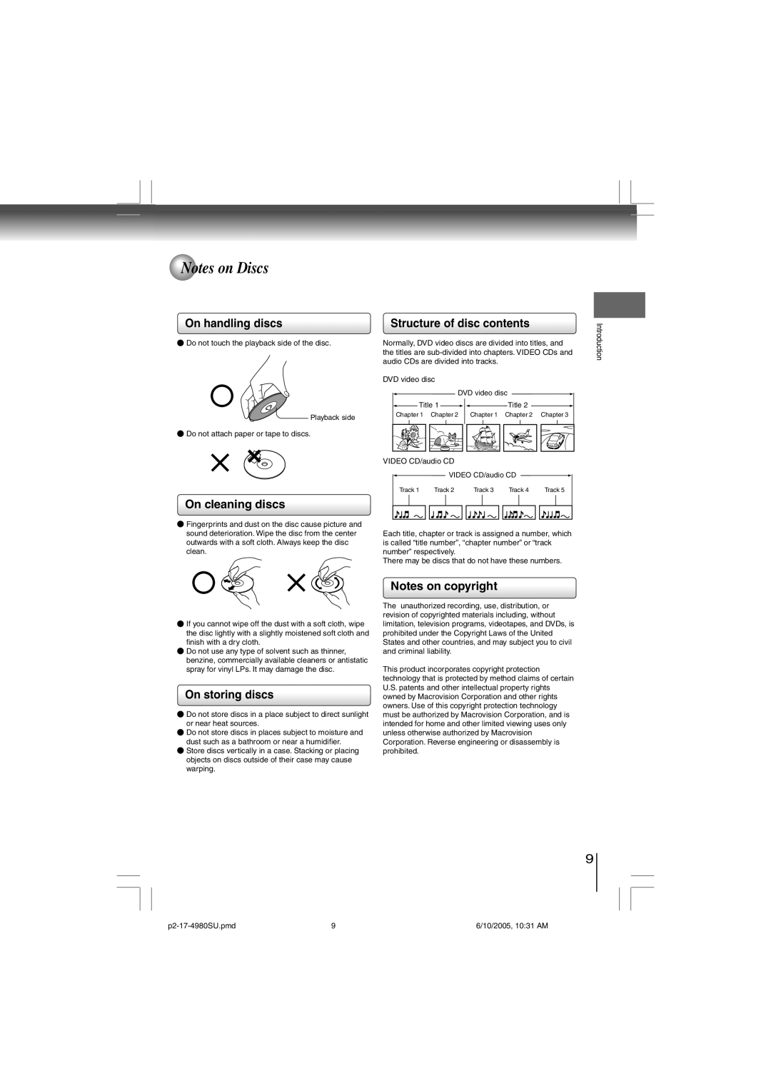 Toshiba SD-4980SU manual On handling discs, On cleaning discs, Structure of disc contents, On storing discs 