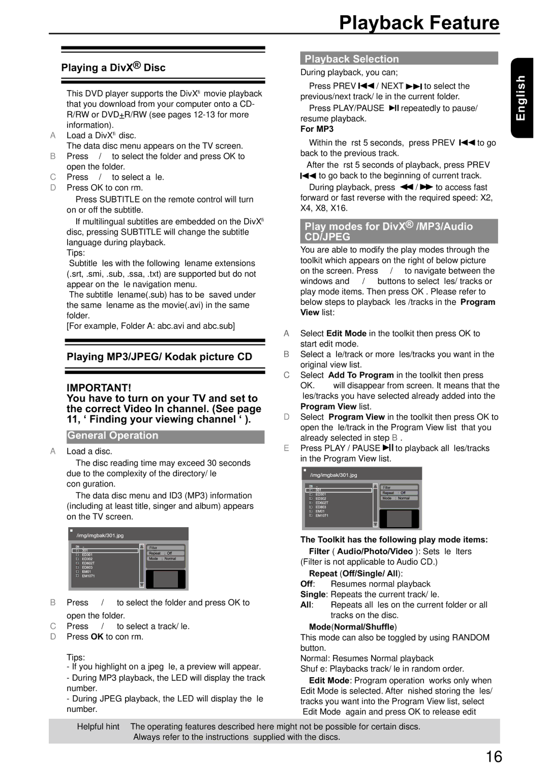 Toshiba SD-590KY manual Playing a DivX Disc, General Operation, Playback Selection, Play modes for DivX /MP3/Audio 