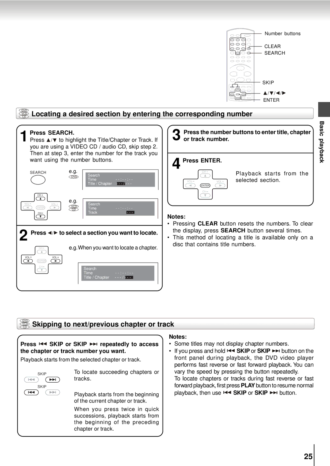 Toshiba SD-5915SC, SD-5915SU manual Vcdcd Skipping to next/previous chapter or track, Press Search, Tracks 