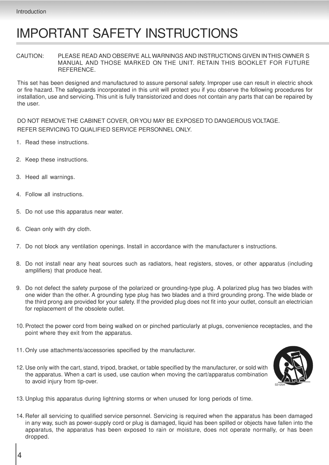 Toshiba SD-5915SU, SD-5915SC manual Important Safety Instructions 