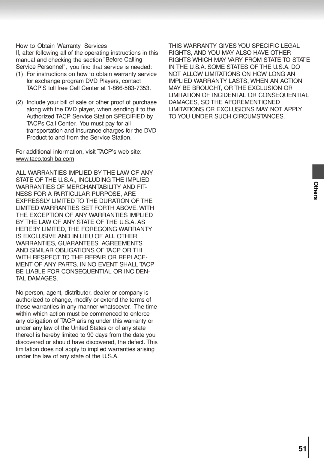 Toshiba SD-5915SC, SD-5915SU manual How to Obtain Warranty Services 