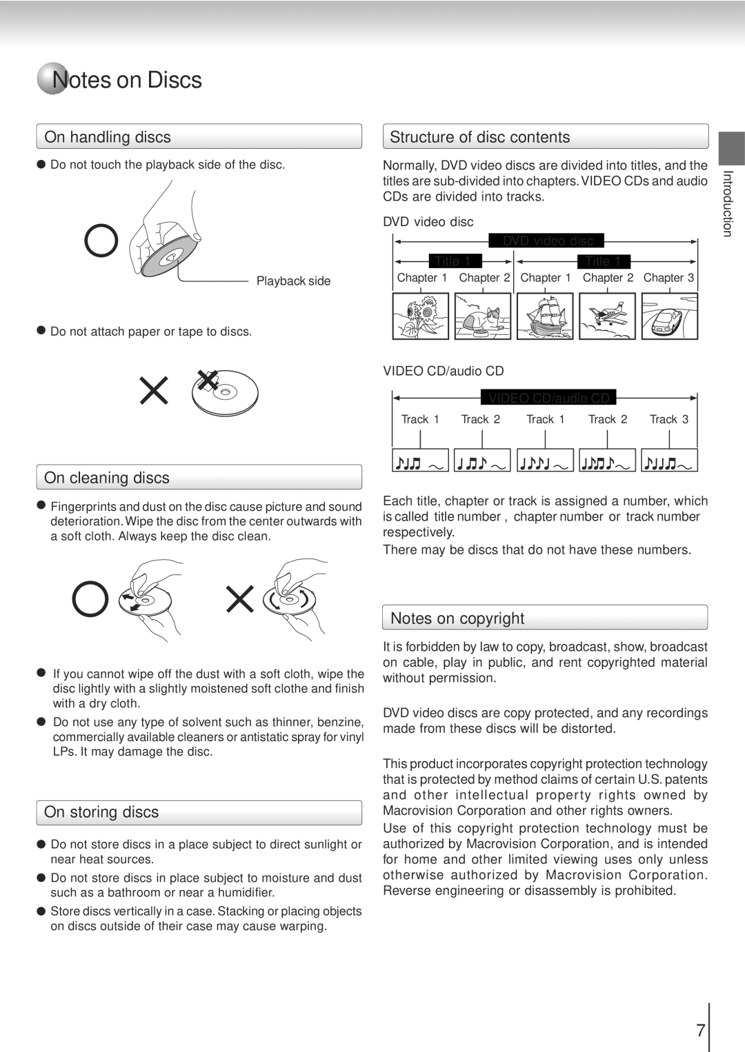 Toshiba SD-5915SC, SD-5915SU manual On handling discs, Structure of disc contents, On cleaning discs, On storing discs 