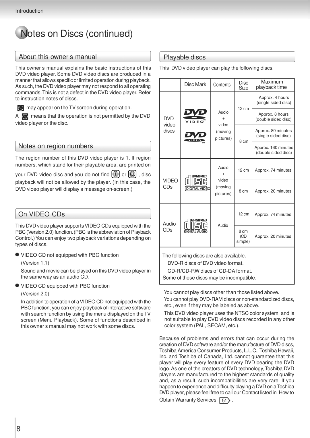 Toshiba SD-5915SU, SD-5915SC manual On Video CDs, Playable discs 