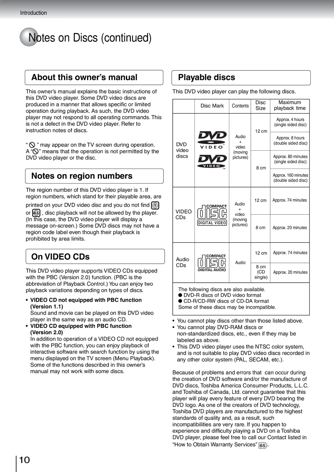 Toshiba SD-5970SU manual On Video CDs, Playable discs, Video CD not equipped with PBC function Version 