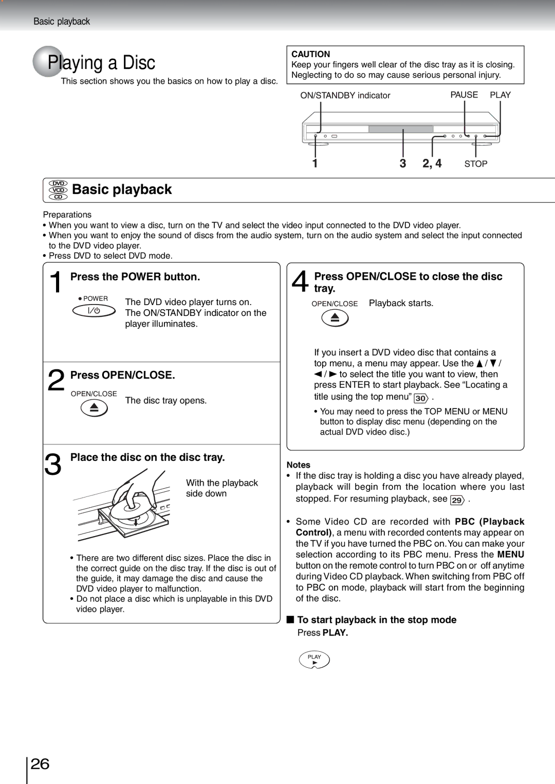 Toshiba SD-5970SU manual Playing a Disc, Basic playback 