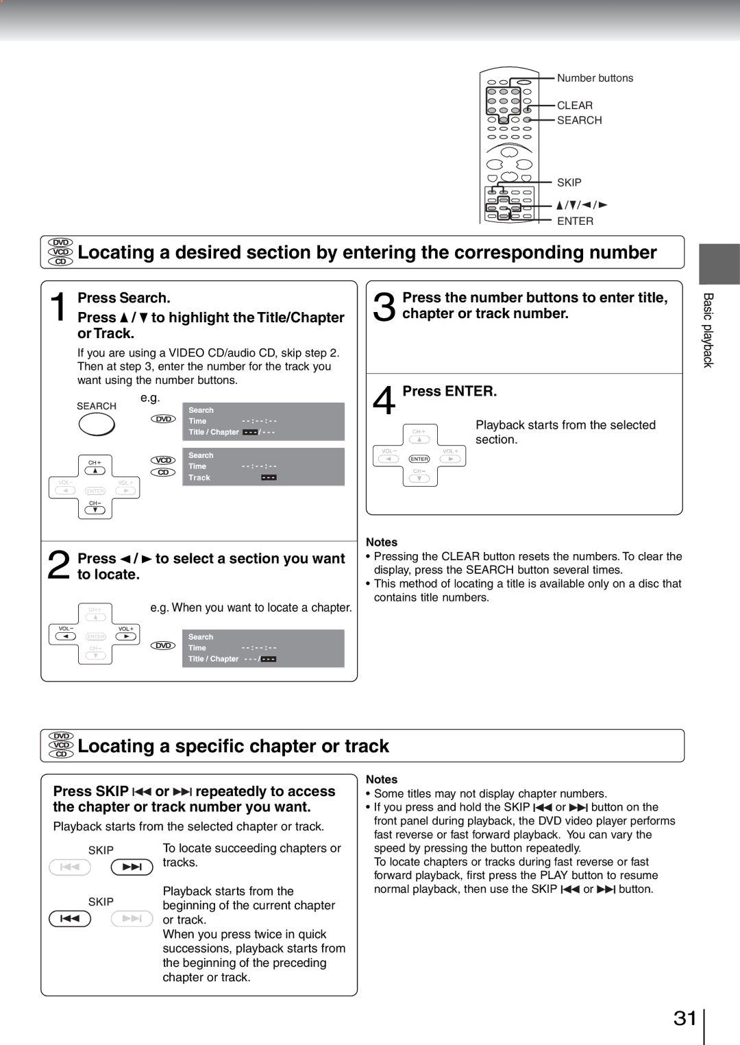 Toshiba SD-5970SU manual Locating a specific chapter or track, Press / to select a section you want to locate 