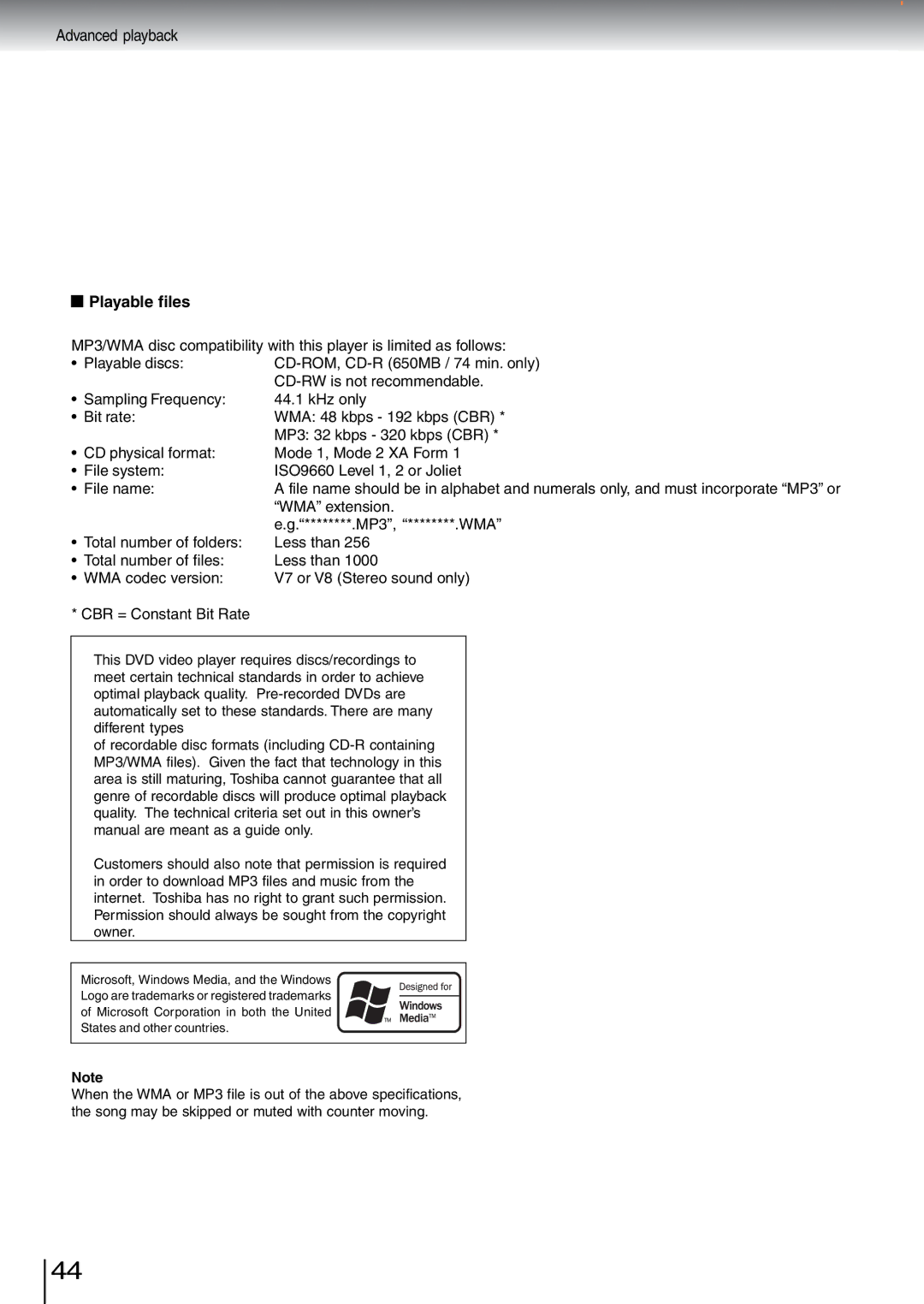 Toshiba SD-5970SU manual Playable files 