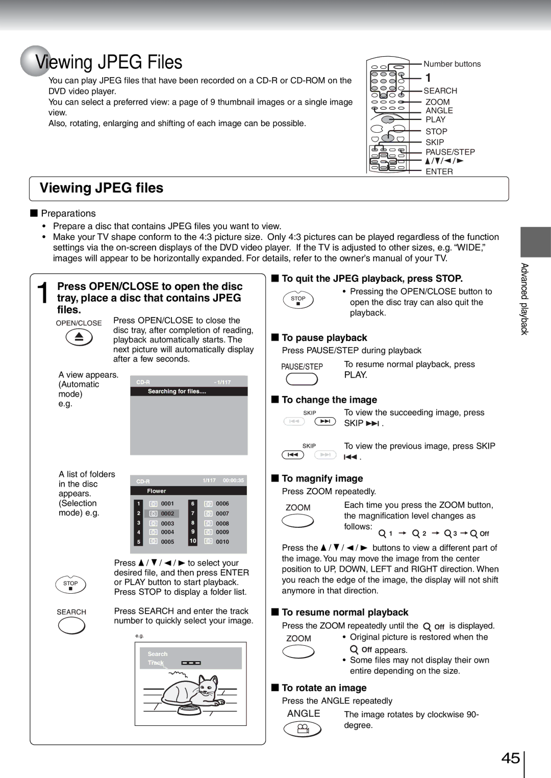 Toshiba SD-5970SU manual Viewing Jpeg Files, Viewing Jpeg files 