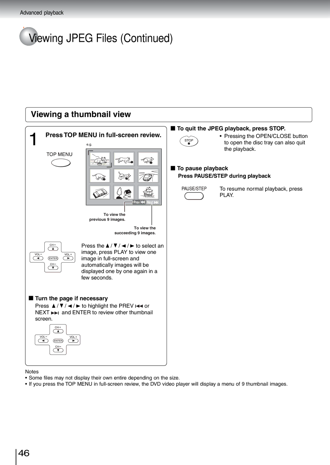 Toshiba SD-5970SU manual Viewing a thumbnail view, Press TOP Menu in full-screen review, Turn the page if necessary 