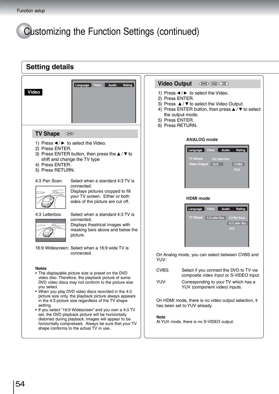 Toshiba SD-5970SU manual TV Shape 