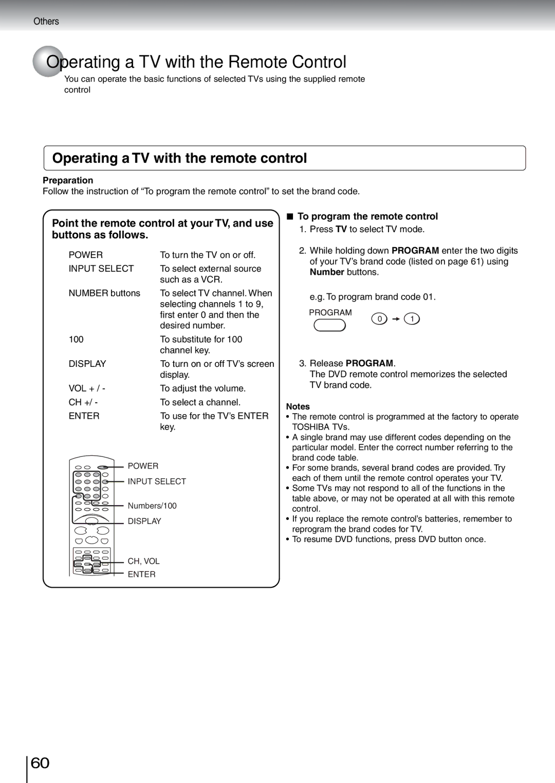 Toshiba SD-5970SU manual Operating a TV with the remote control, To program the remote control, Preparation 