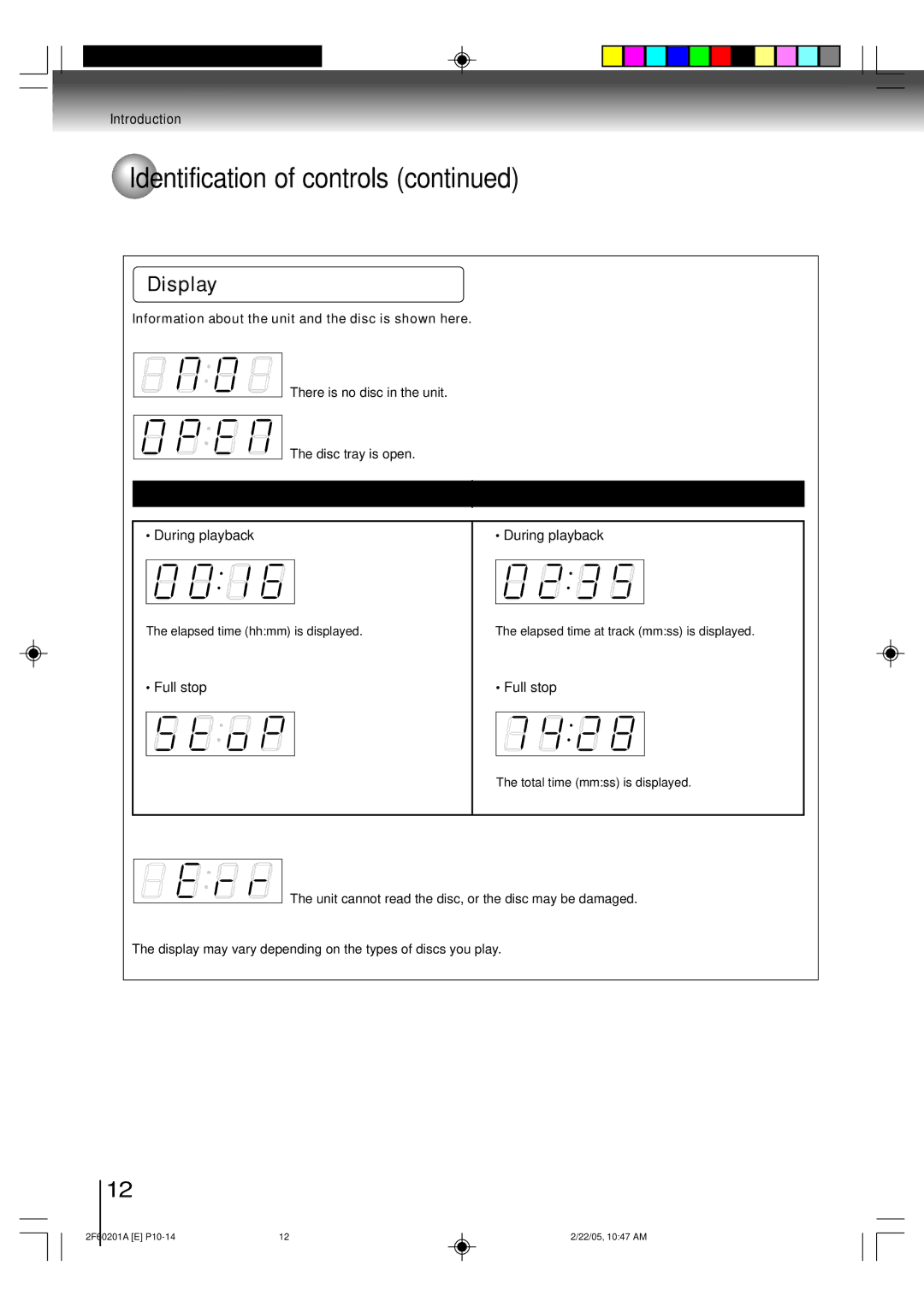 Toshiba SD-5980SU owner manual Display, Information about the unit and the disc is shown here 