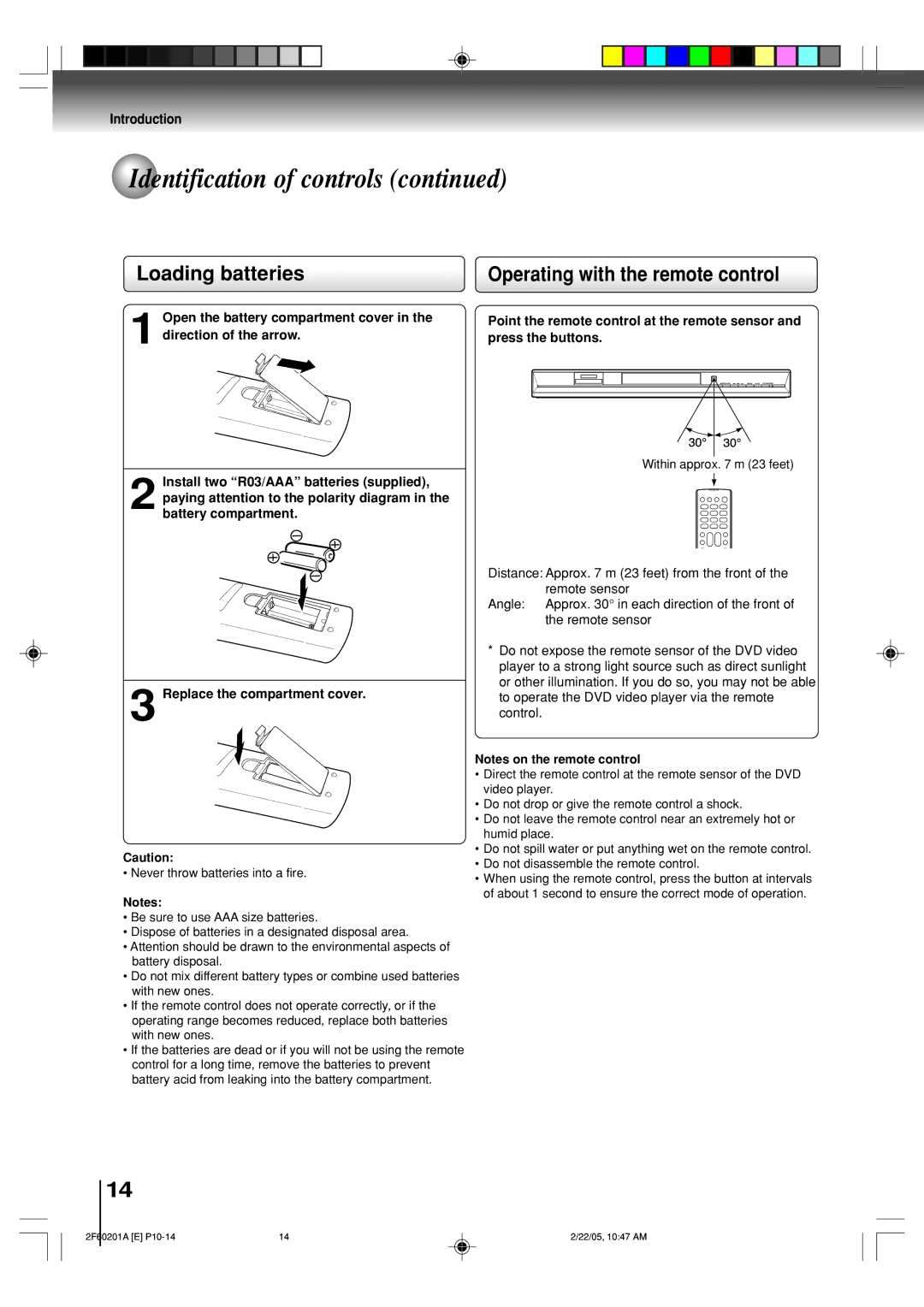 Toshiba SD-5980SU owner manual Loading batteries, Operating with the remote control 