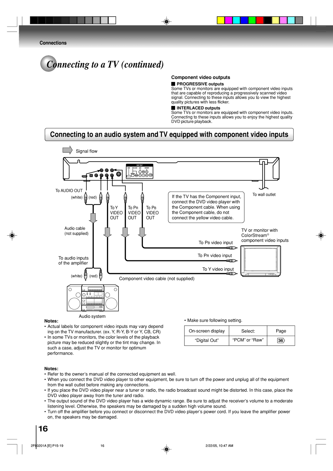 Toshiba SD-5980SU owner manual Component video outputs, Progressive outputs 