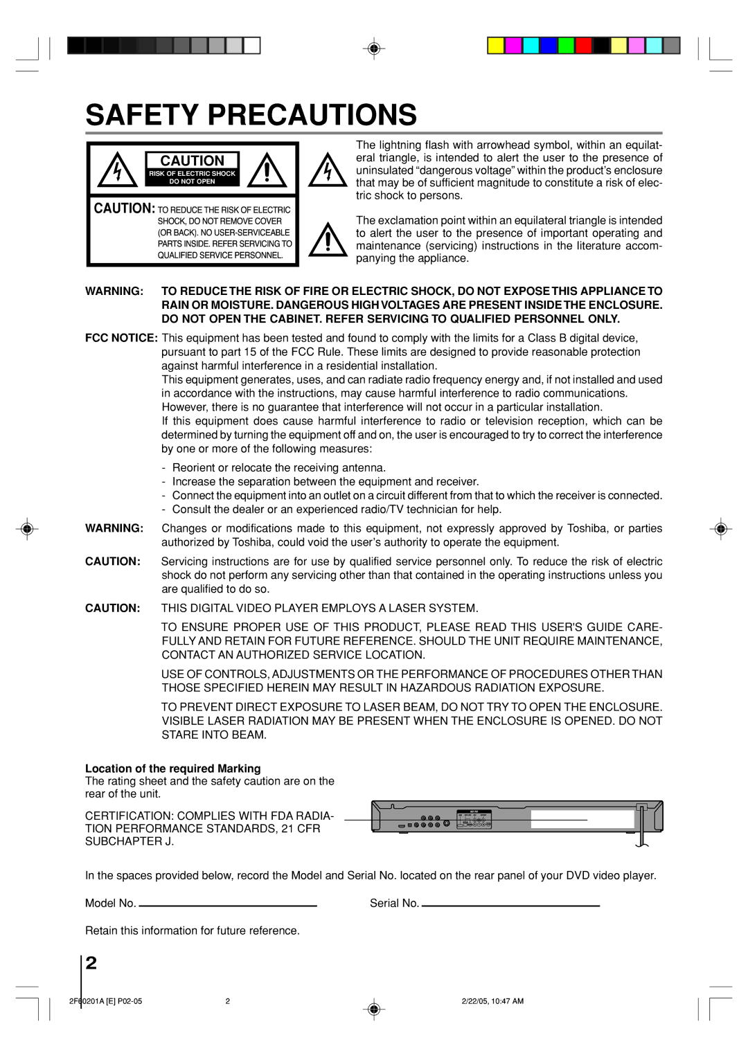 Toshiba SD-5980SU owner manual Safety Precautions 