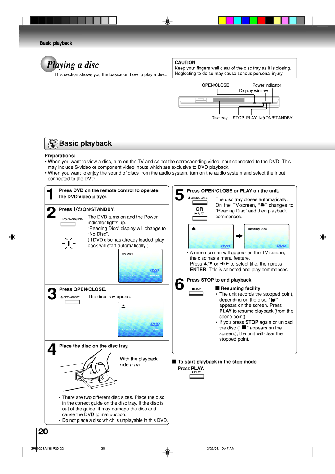 Toshiba SD-5980SU owner manual Playing a disc, VCD Basic playback, On/Standby 