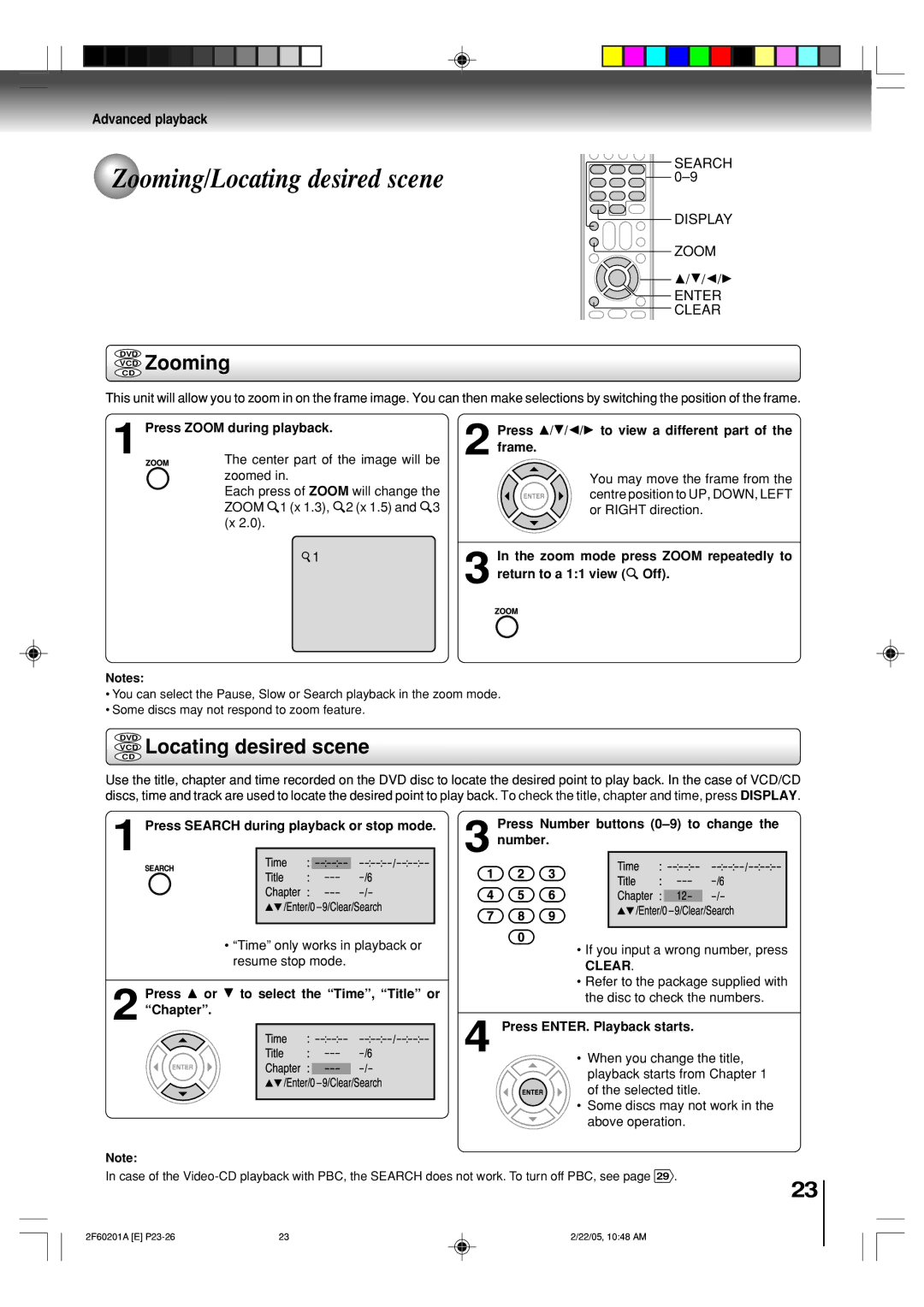 Toshiba SD-5980SU owner manual Zooming/Locating desired scene, VCD Zooming, VCD Locating desired scene, Search Display Zoom 